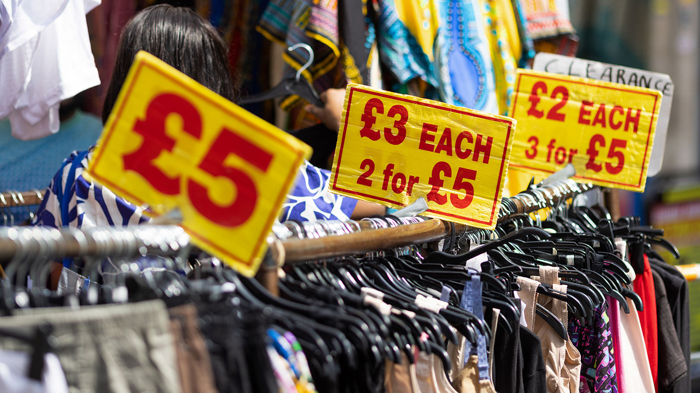 Price signs on a clothes stall 