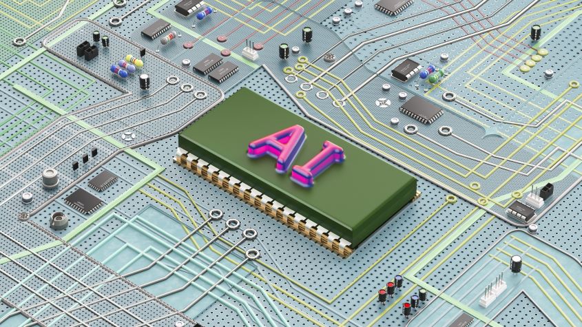 A complex electronic circuit board containing an artificial intelligence chip