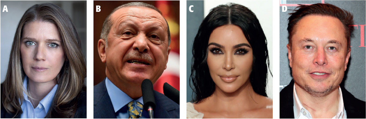 Mary Trump, Recep Tayyip Erdogan, Kim Kardashian, Elon Musk © Getty Images, Shutterstock