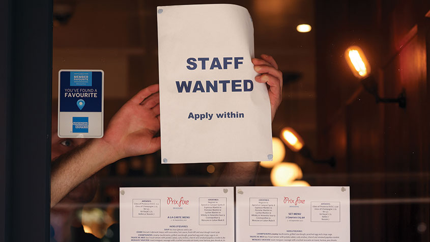 &quot;Staff wanted&quot; notice in a restaurant window