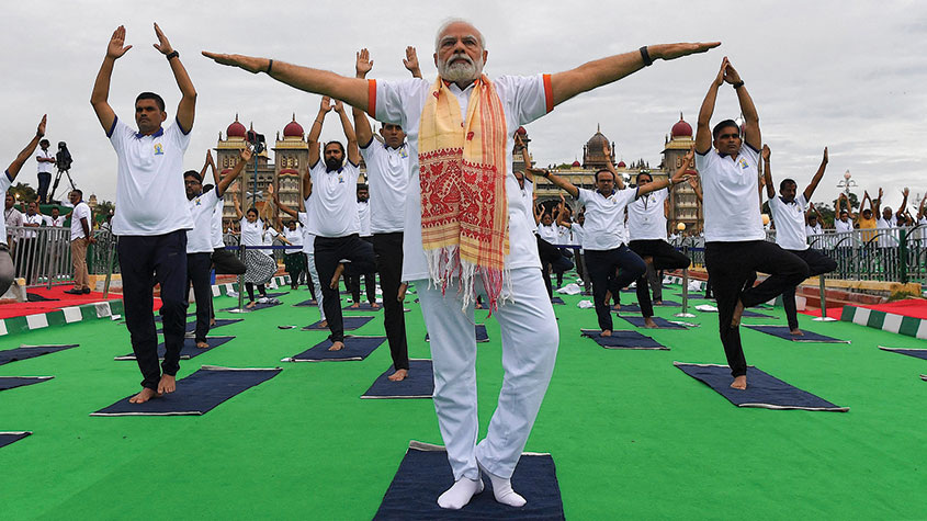India&#039;s Prime Minister Narendra Modi performing yoga