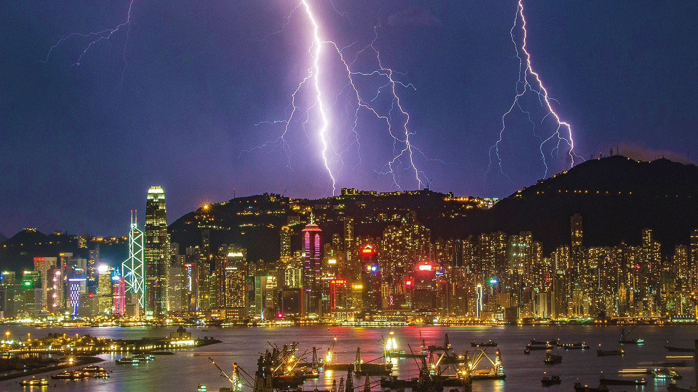 Hong Kong at night with lightning