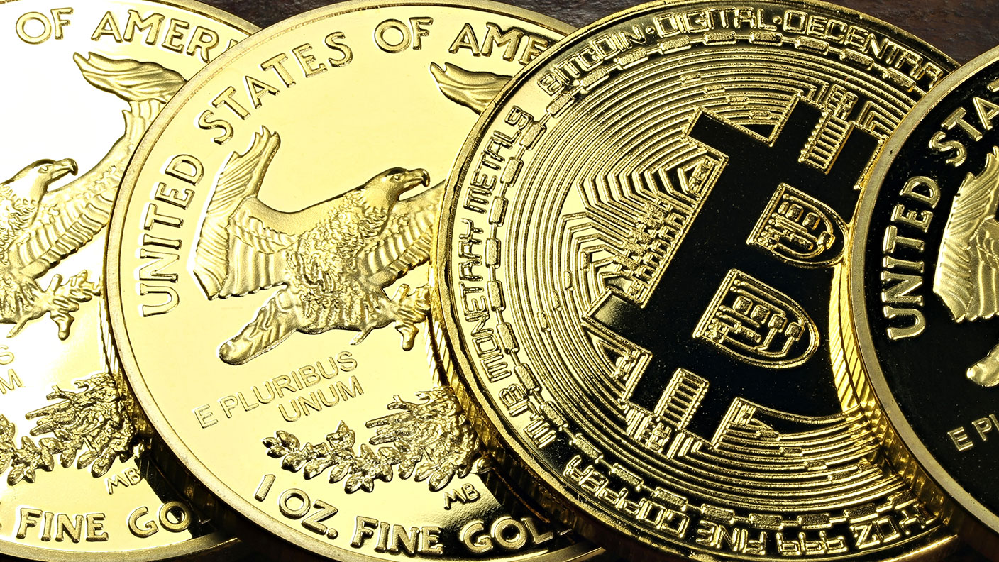 Bitcoin and gold coins