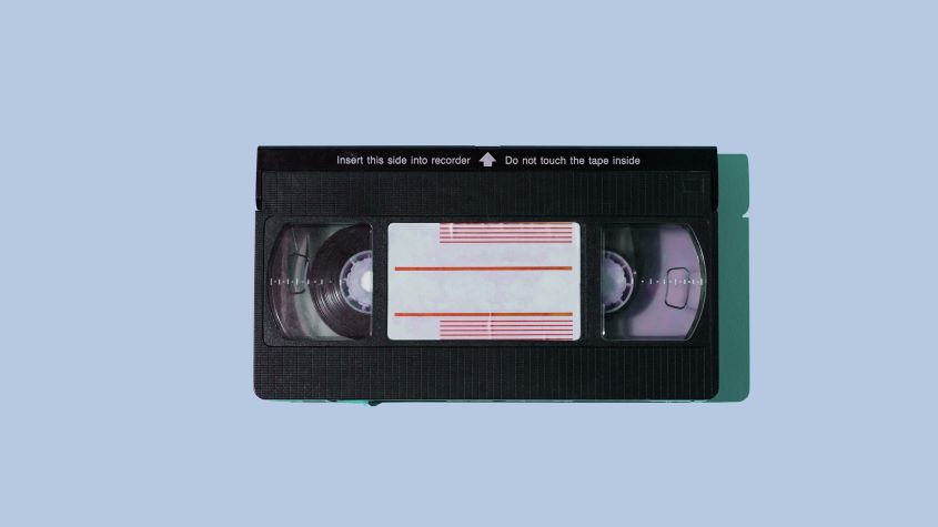 VHS tape on blue background