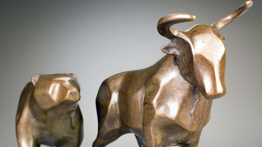 Gold models of a bull and a bear