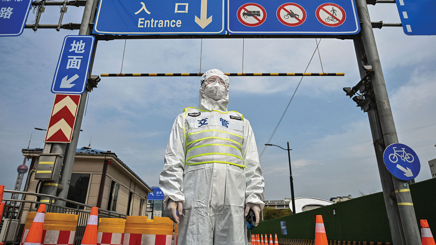 Chinese transit officer in protective gear